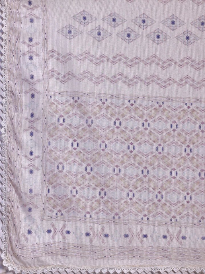 Beige Embroidered Cotton Blend Straight Suit With Dupatta - Libas