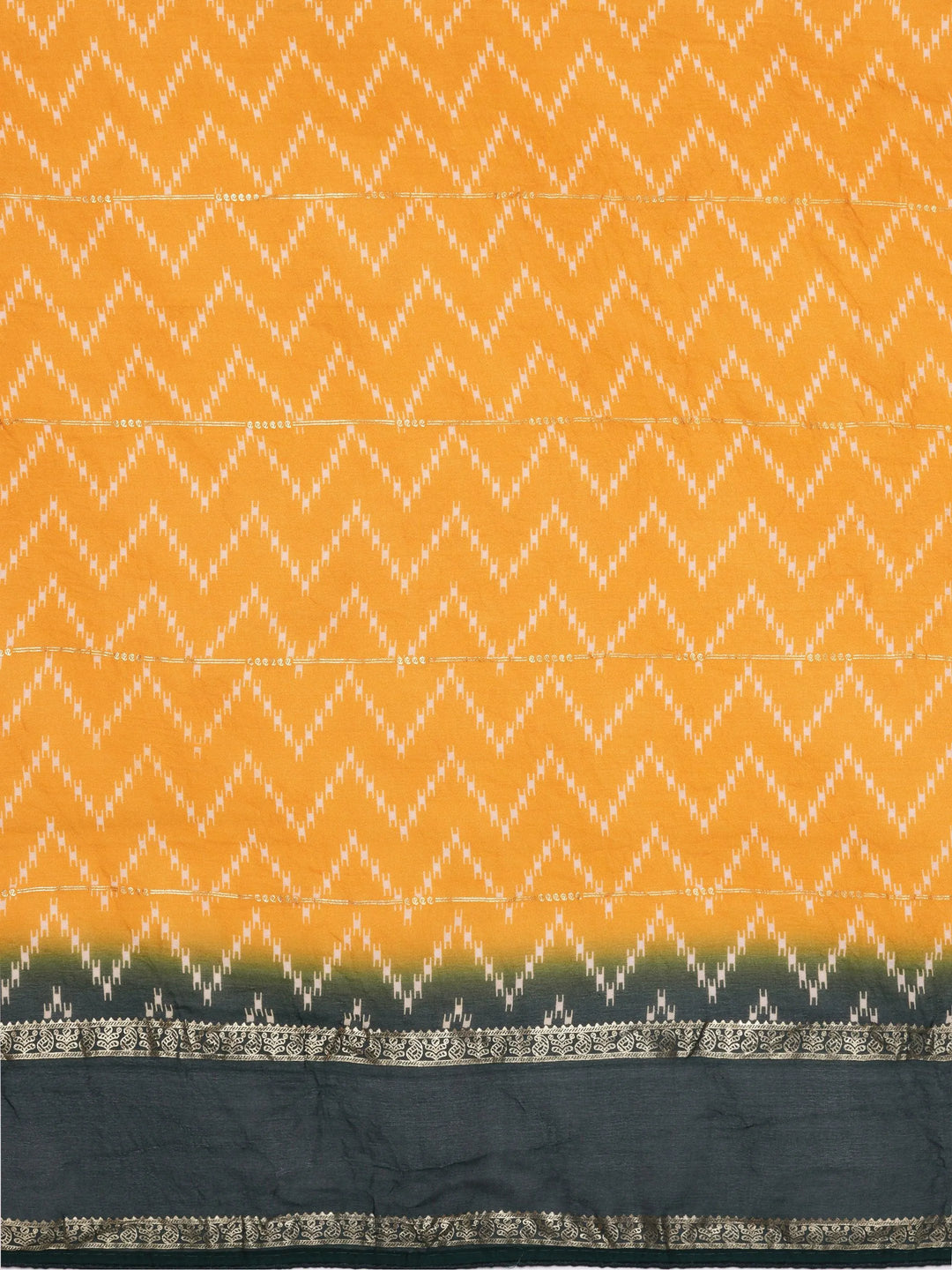 Mustard Printed Poly Georgette Saree With Unstitched Blouse Piece - Libas 