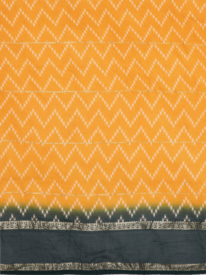 Mustard Printed Poly Georgette Saree With Unstitched Blouse Piece - Libas