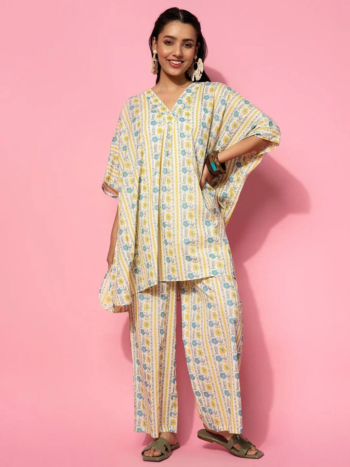 Cream Printed Cotton Co-Ords - Libas