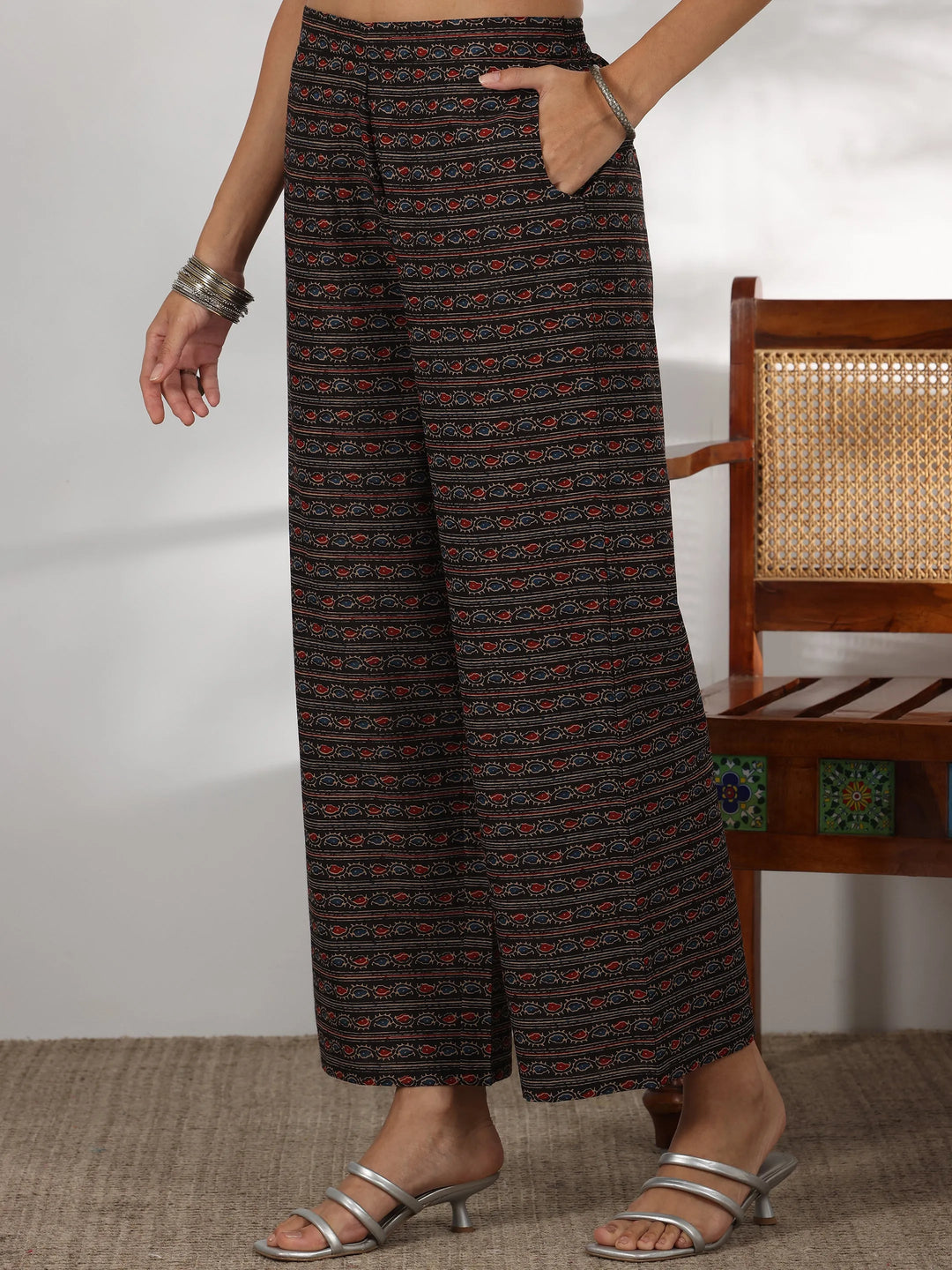  Black Printed Cotton Straight Suit With Dupatta 