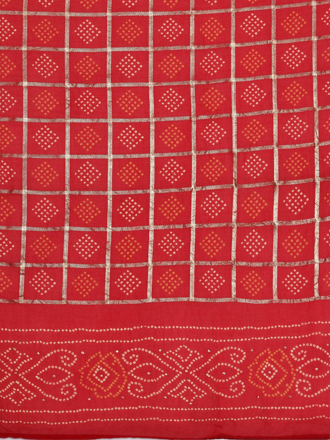 Red Printed Poly Georgette Saree With Unstitched Blouse Piece - Libas 