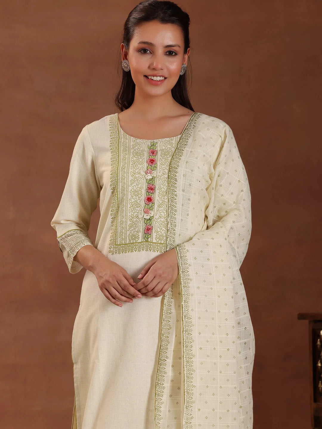  Off White Yoke Design Cotton Straight Suit With Dupatta 