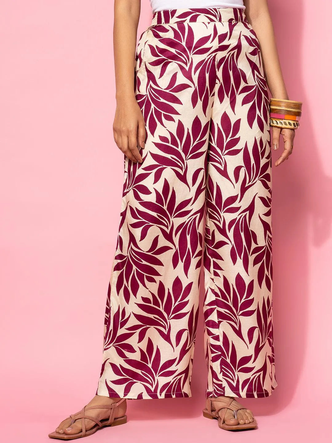 Beige Printed Silk Blend Co-Ords - Libas 