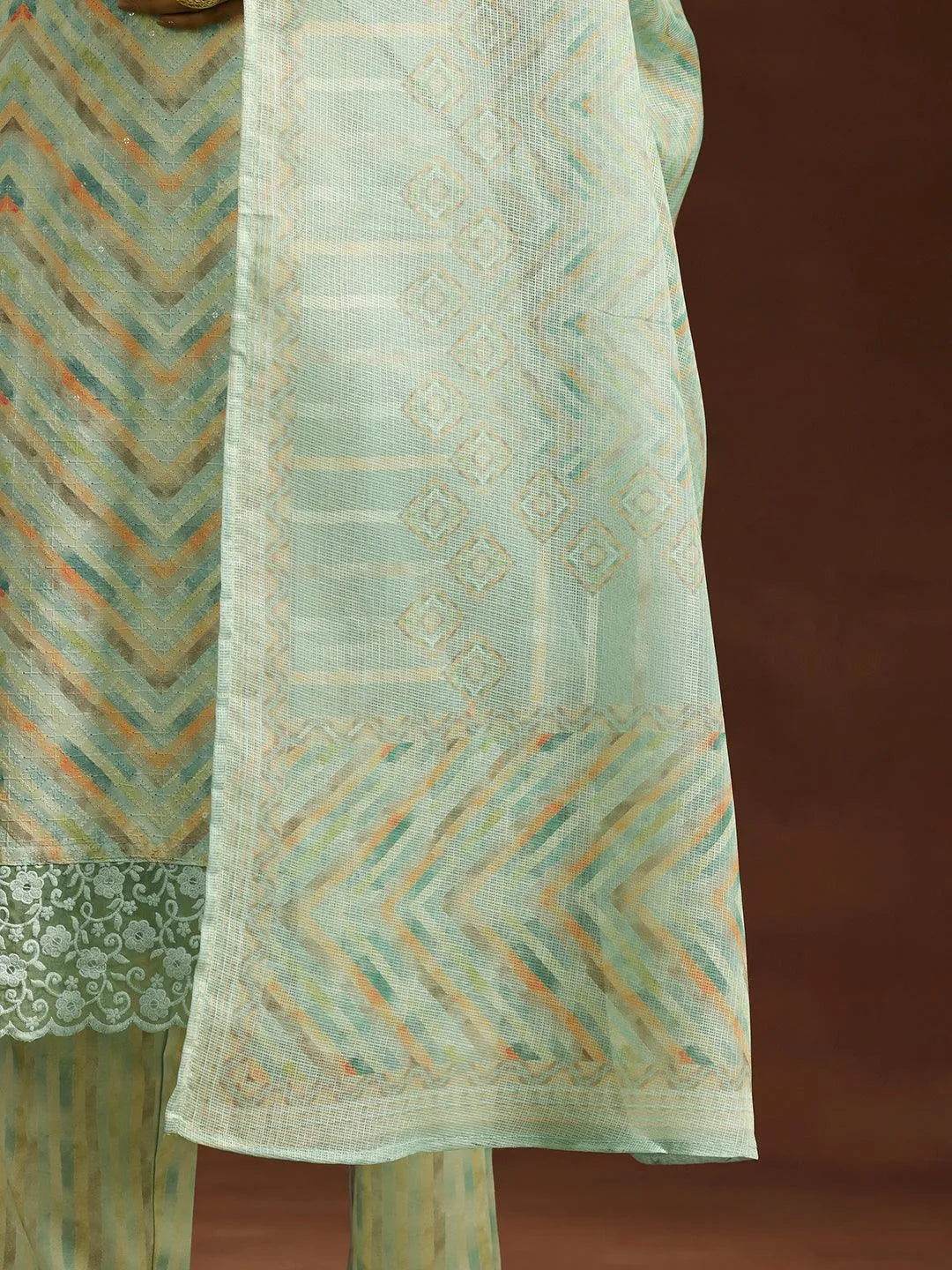 Green Embroidered Cotton Blend Straight Suit With Dupatta - Libas 