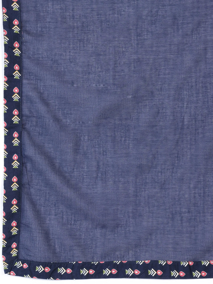 Blue Printed Cotton Straight Suit With Dupatta - Libas