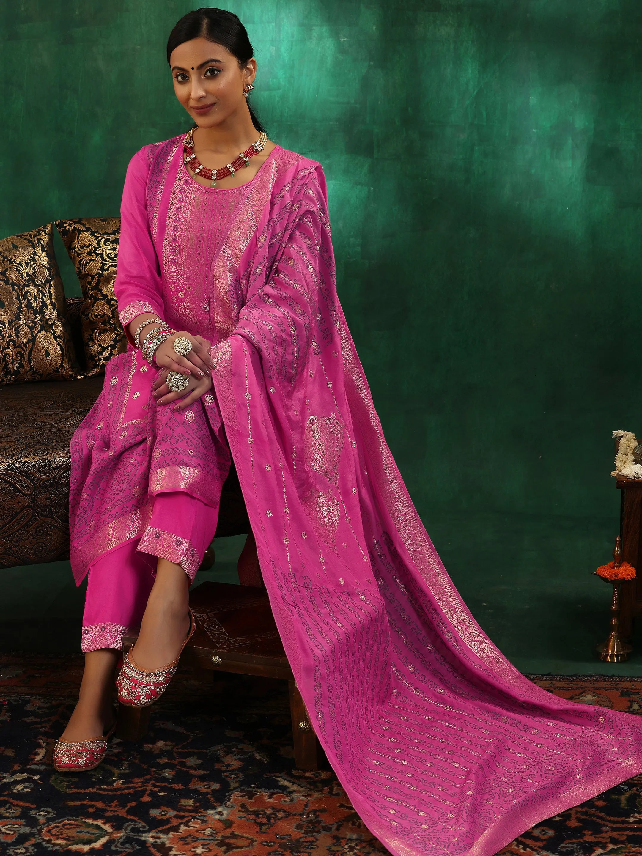 libas Pink Woven Design Silk Blend Straight Suit With Dupatta-picture-36