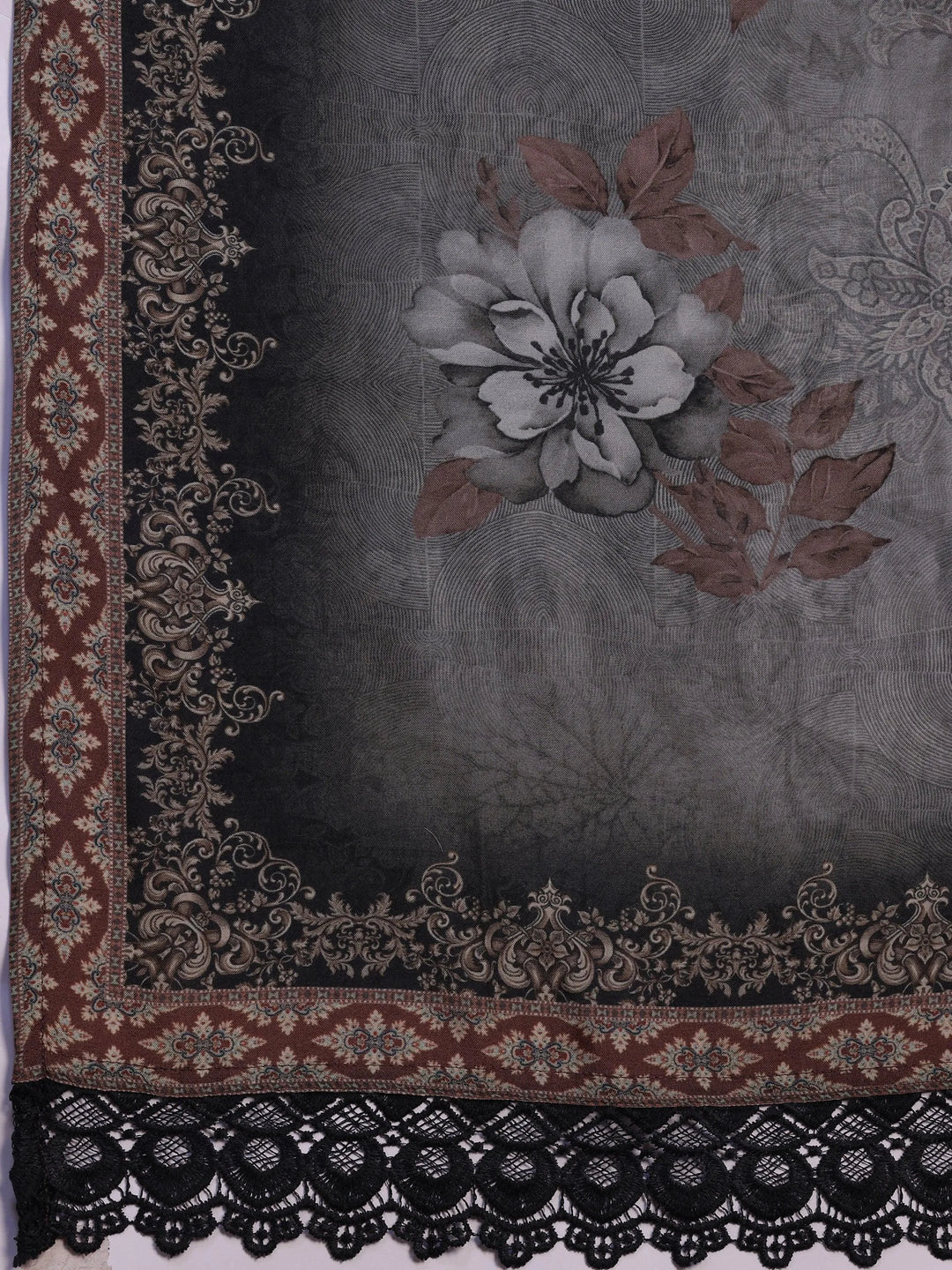 Grey Printed Silk Blend Straight Suit With Dupatta - Libas 