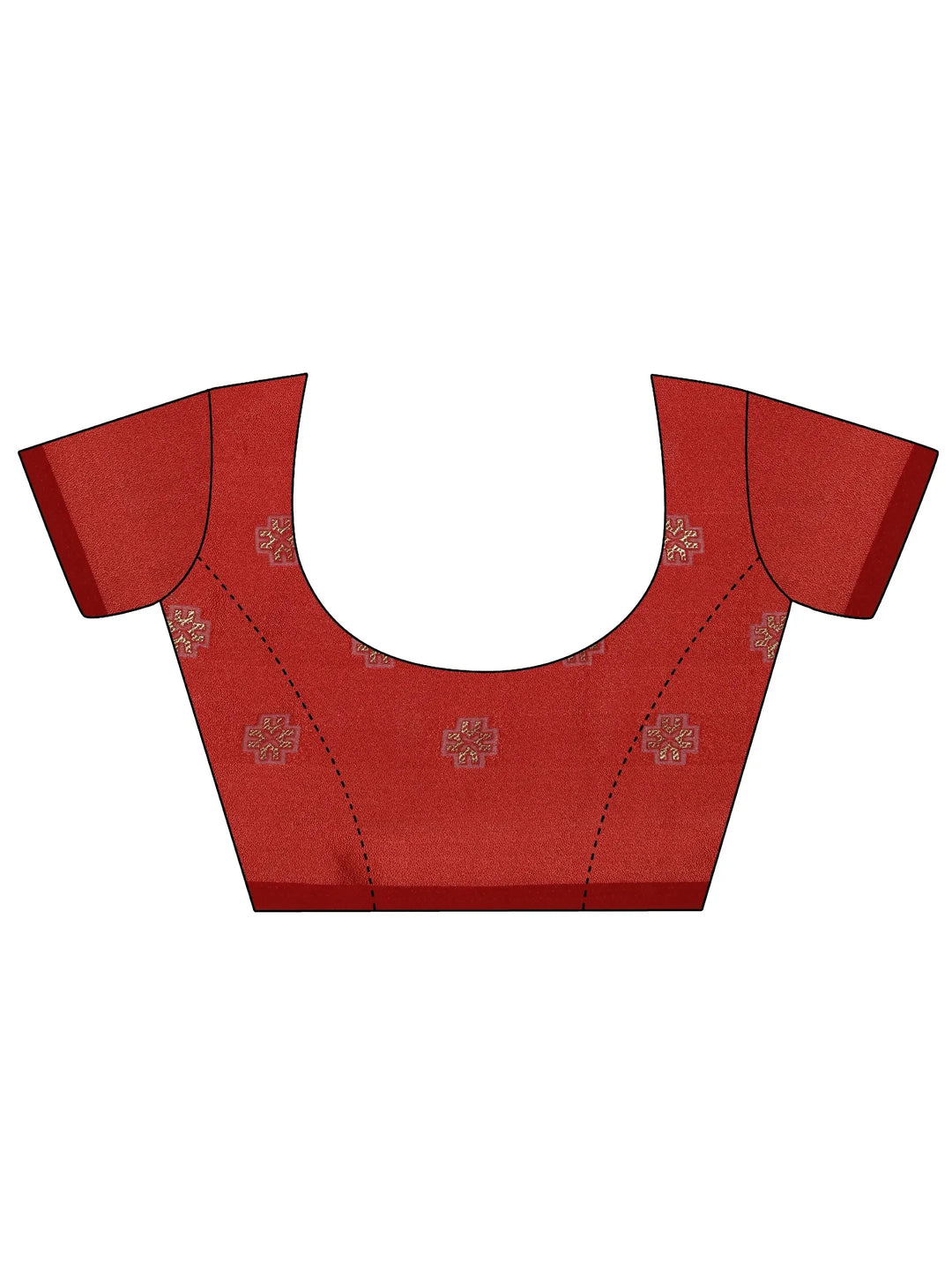  Red Printed Silk Blend Saree With Unstitched Blouse Piece 