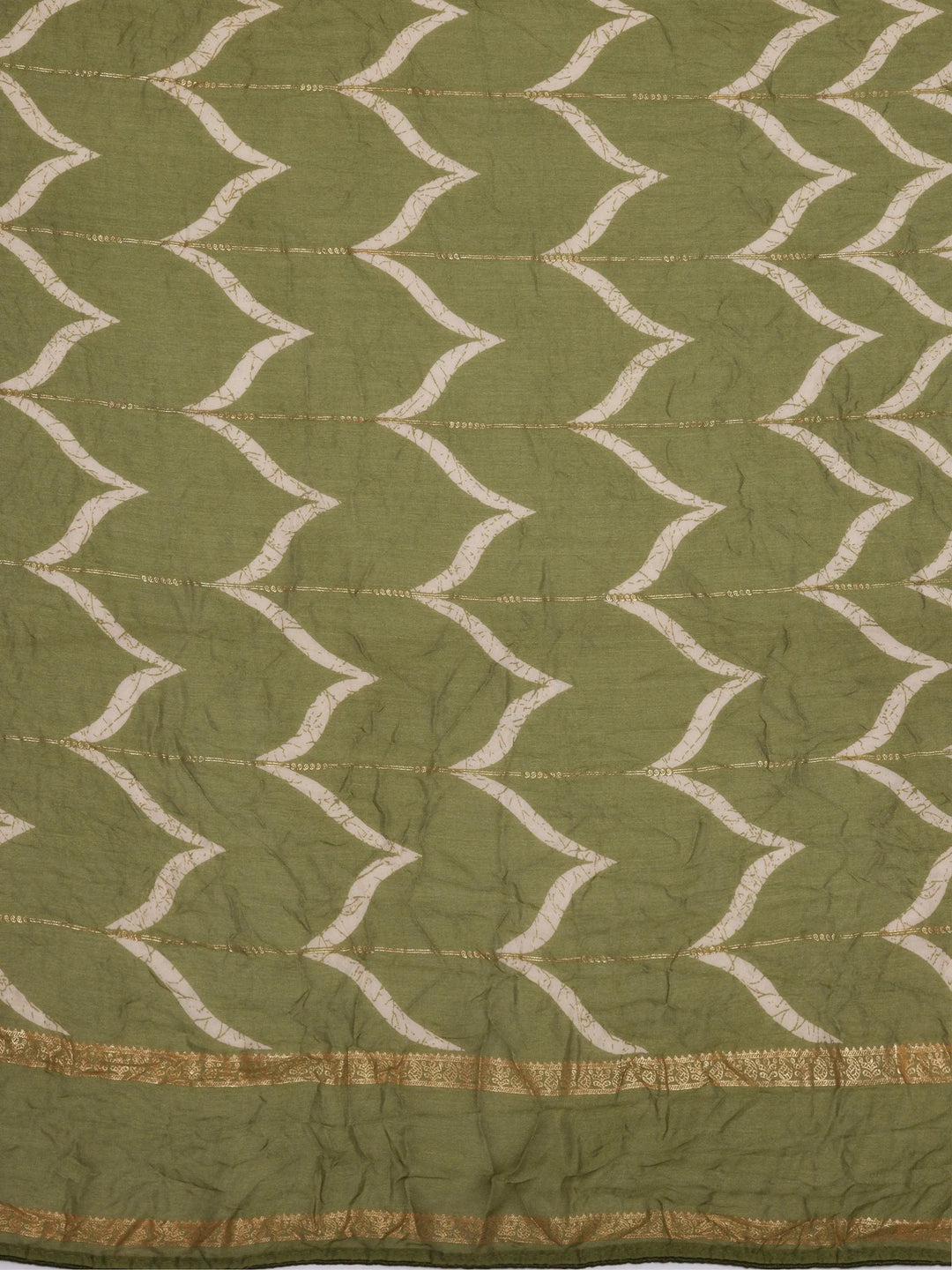 Green Printed Poly Georgette Saree With Unstitched Blouse Piece - Libas 