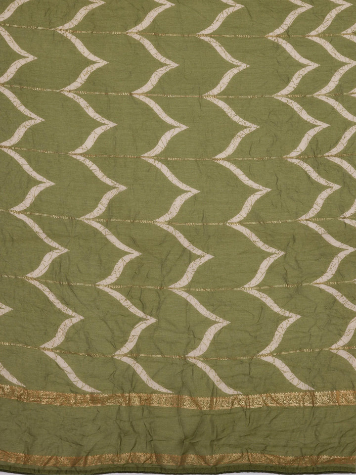 Green Printed Poly Georgette Saree With Unstitched Blouse Piece - Libas