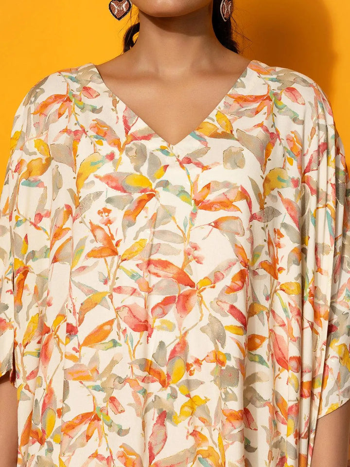 Cream Printed Rayon Co-Ords - Libas