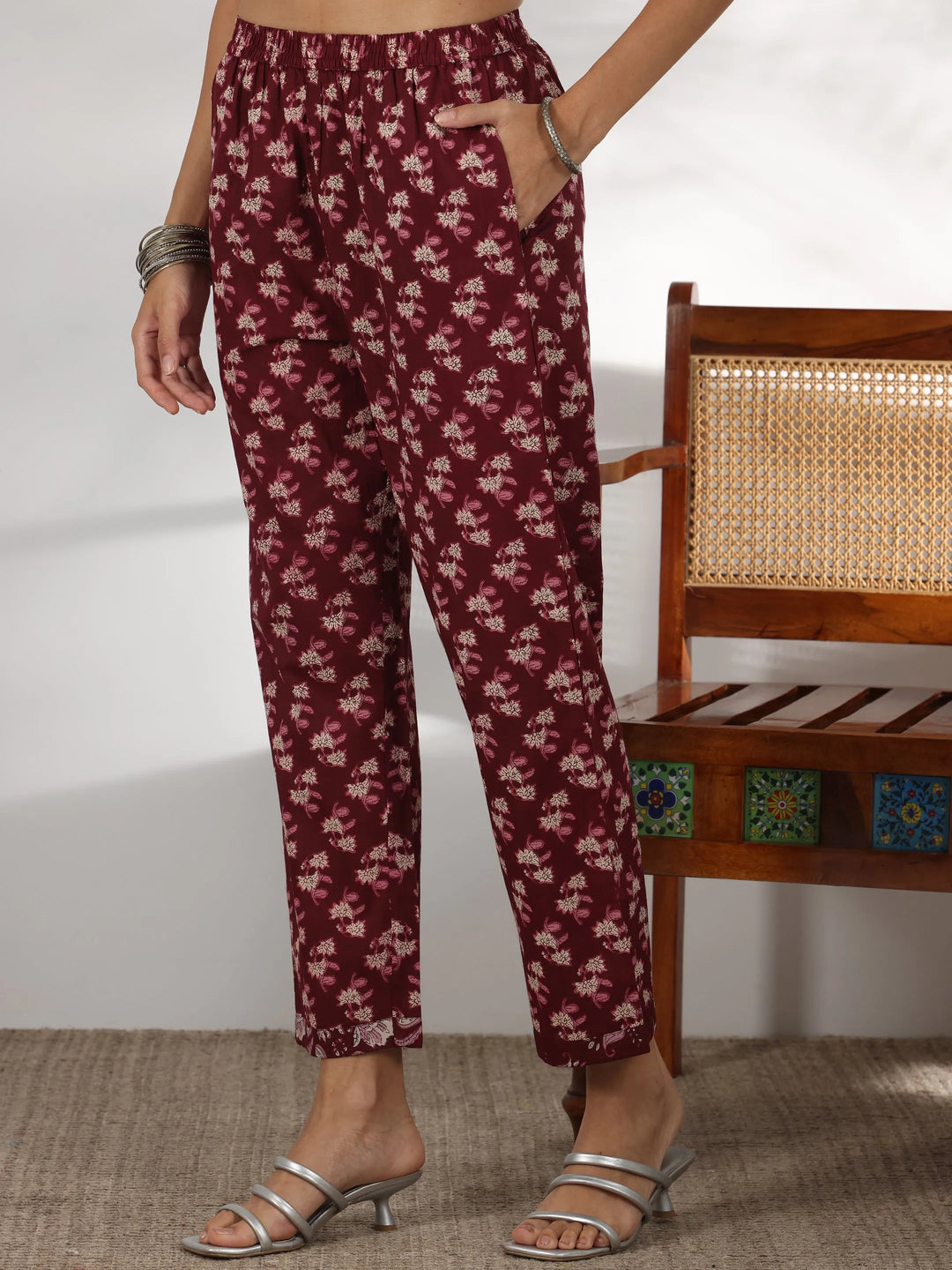  Maroon Printed Cotton Straight Suit With Dupatta 