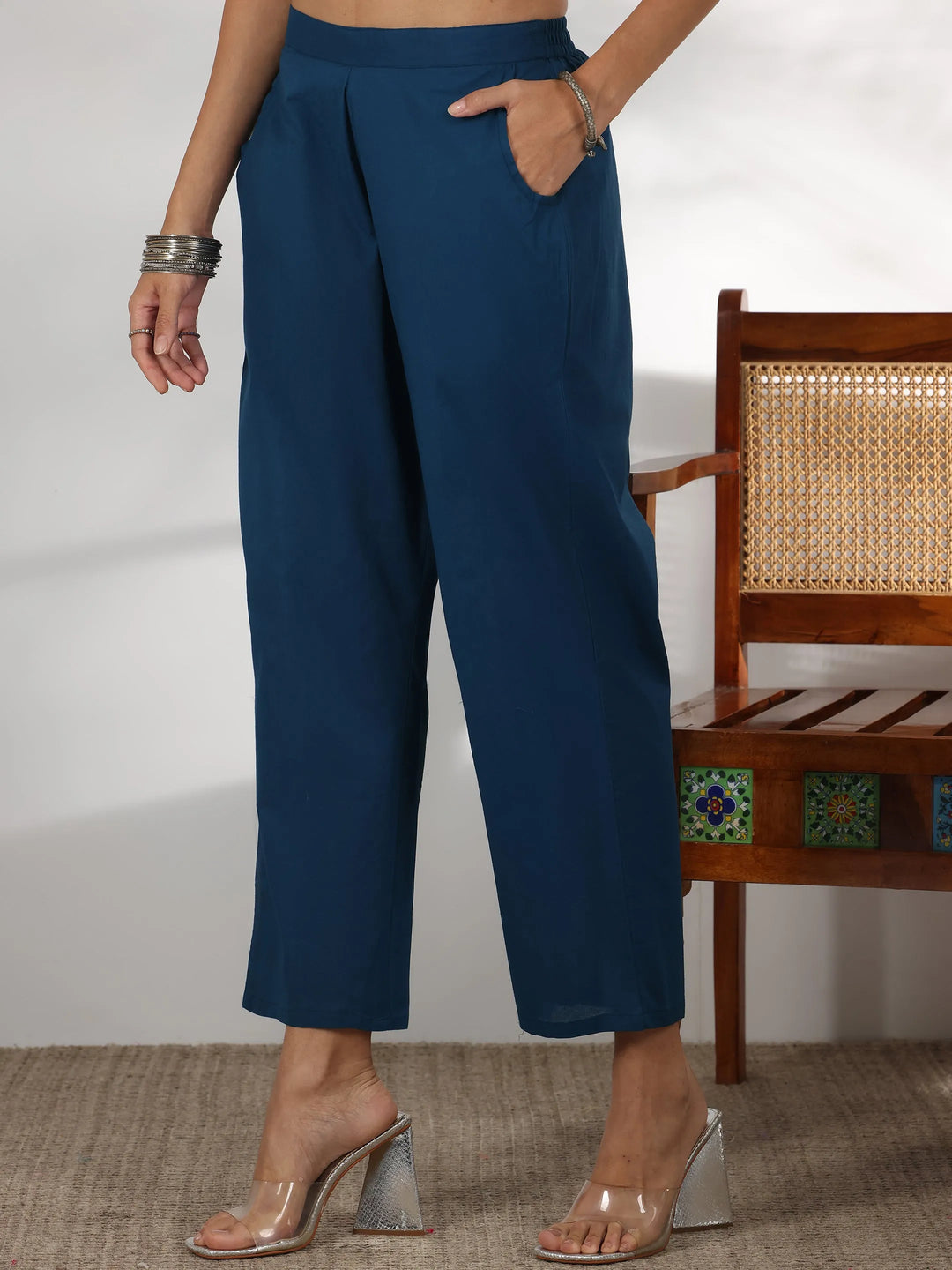  Teal Woven Design Chanderi Silk Straight Suit With Dupatta 