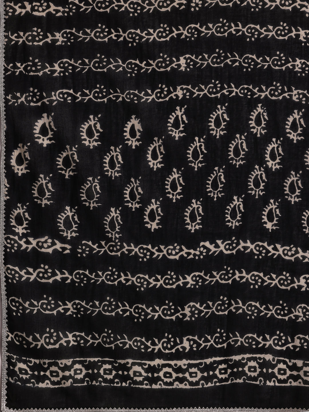  Black Printed Cotton Straight Suit With Dupatta 