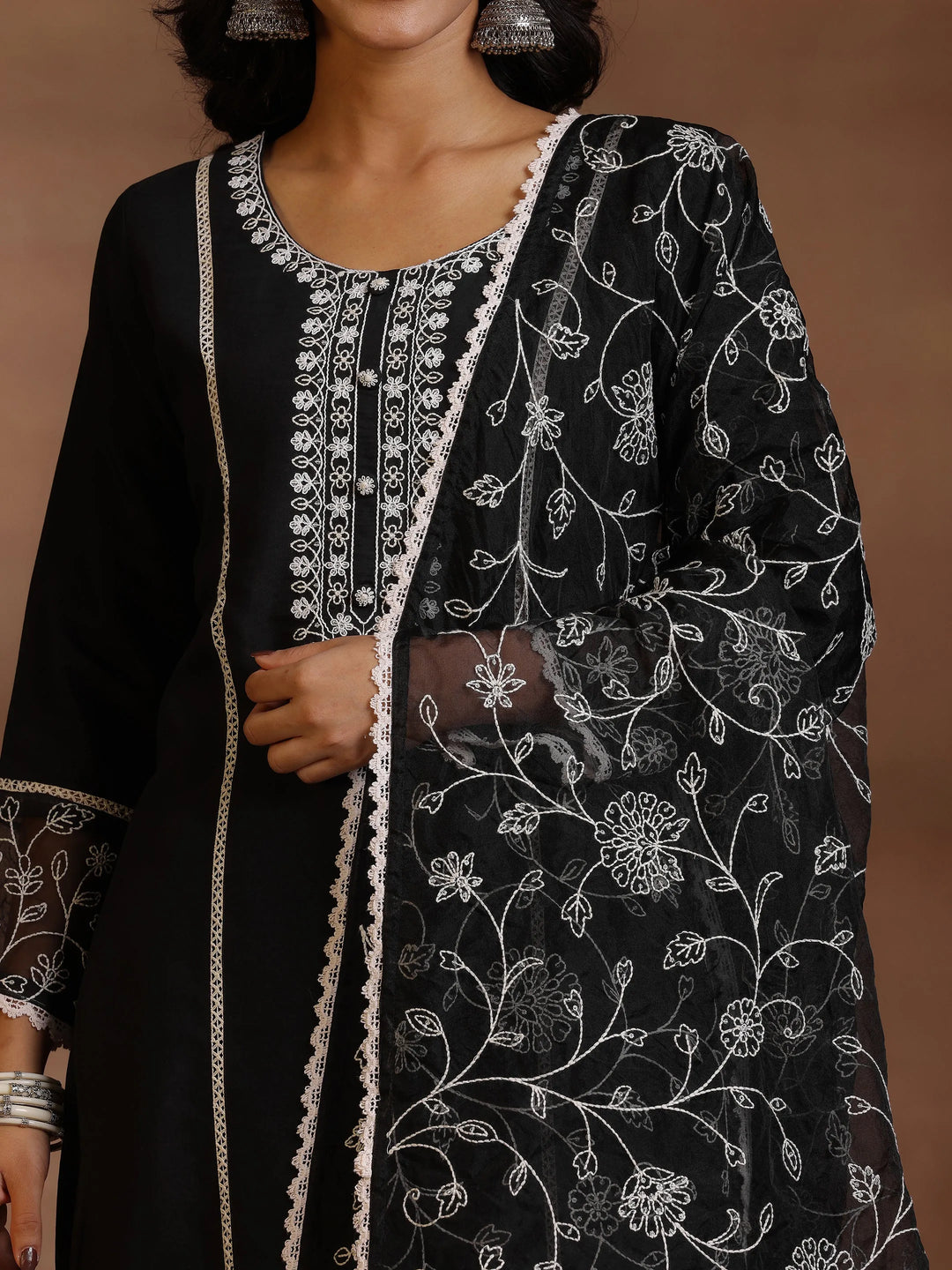 Black Yoke Design Silk Blend Straight Suit With Dupatta 