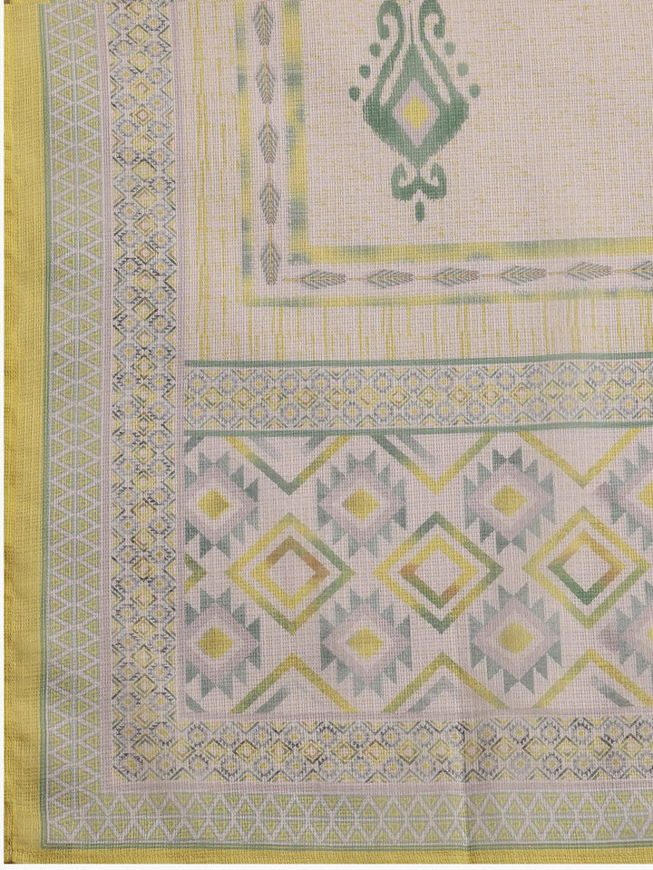 Off White Embroidered Cotton Blend Straight Suit With Dupatta - Libas