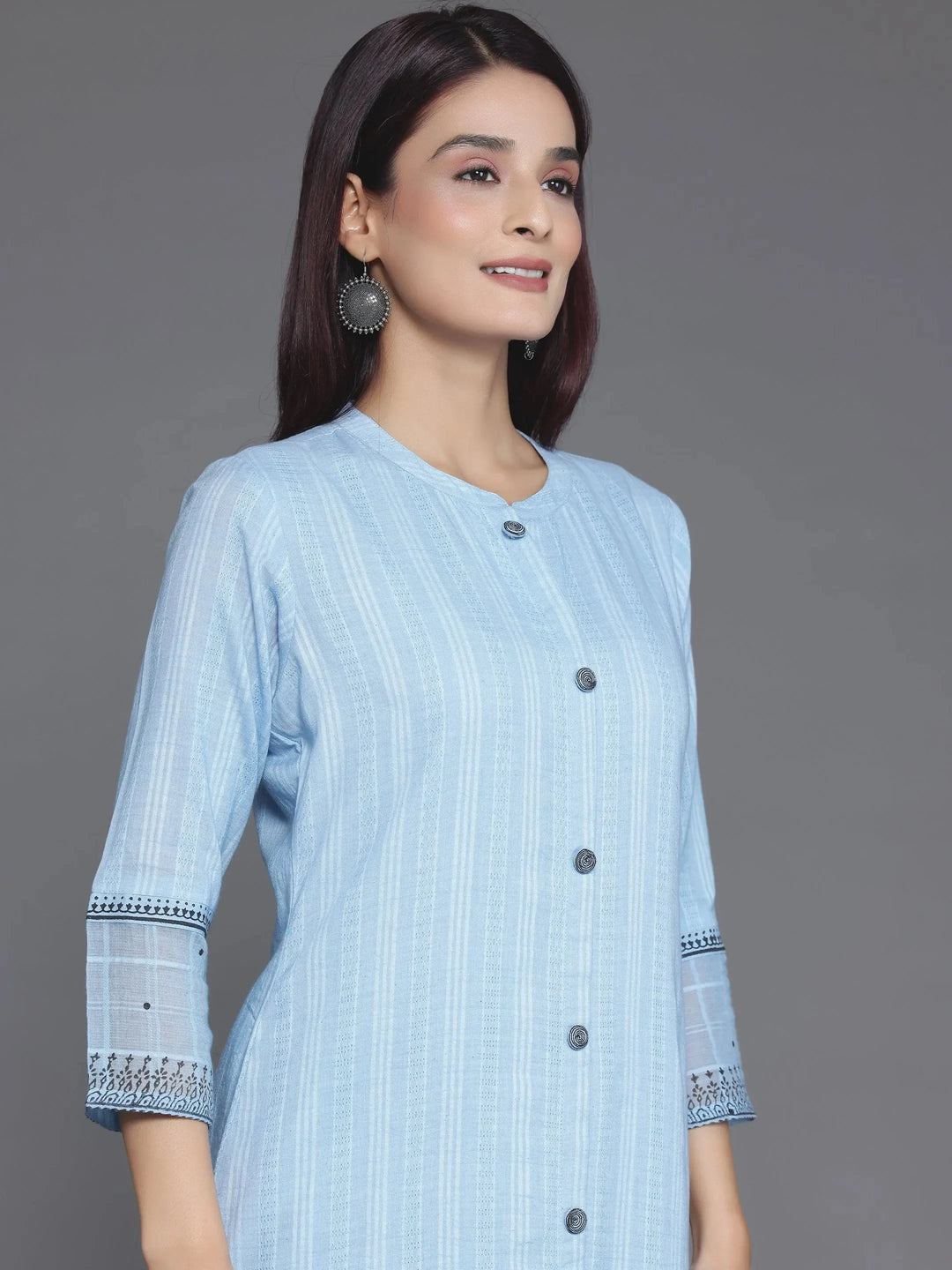  Blue Woven Design Cotton Straight Suit With Dupatta 