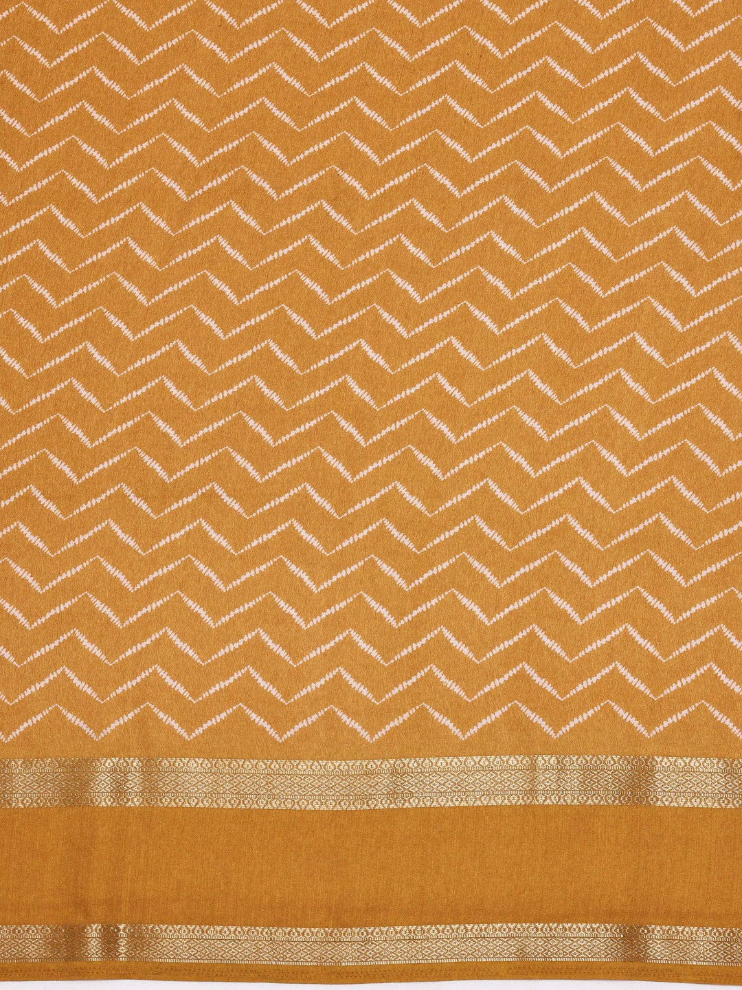 Mustard Printed Silk Blend Saree With Unstitched Blouse Piece - Libas 