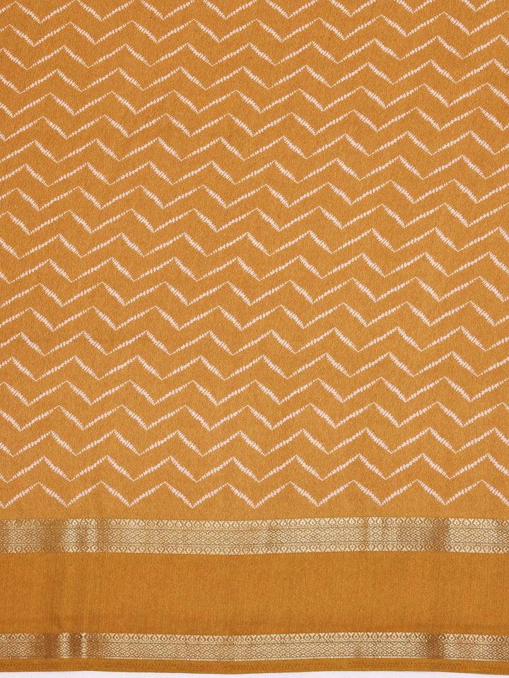 Mustard Printed Silk Blend Saree With Unstitched Blouse Piece - Libas