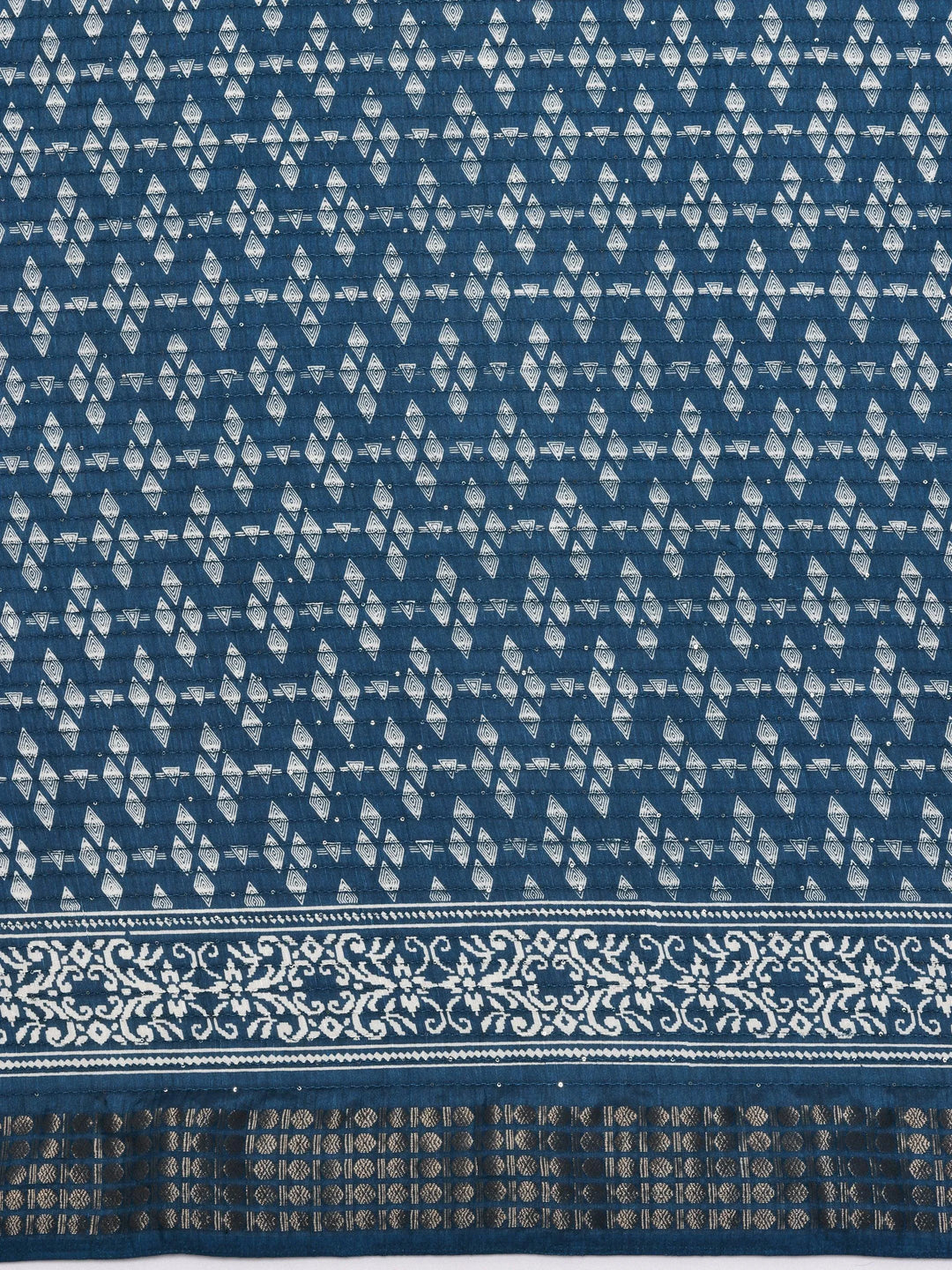 Teal Printed Silk Blend Saree With Unstitched Blouse Piece - Libas 