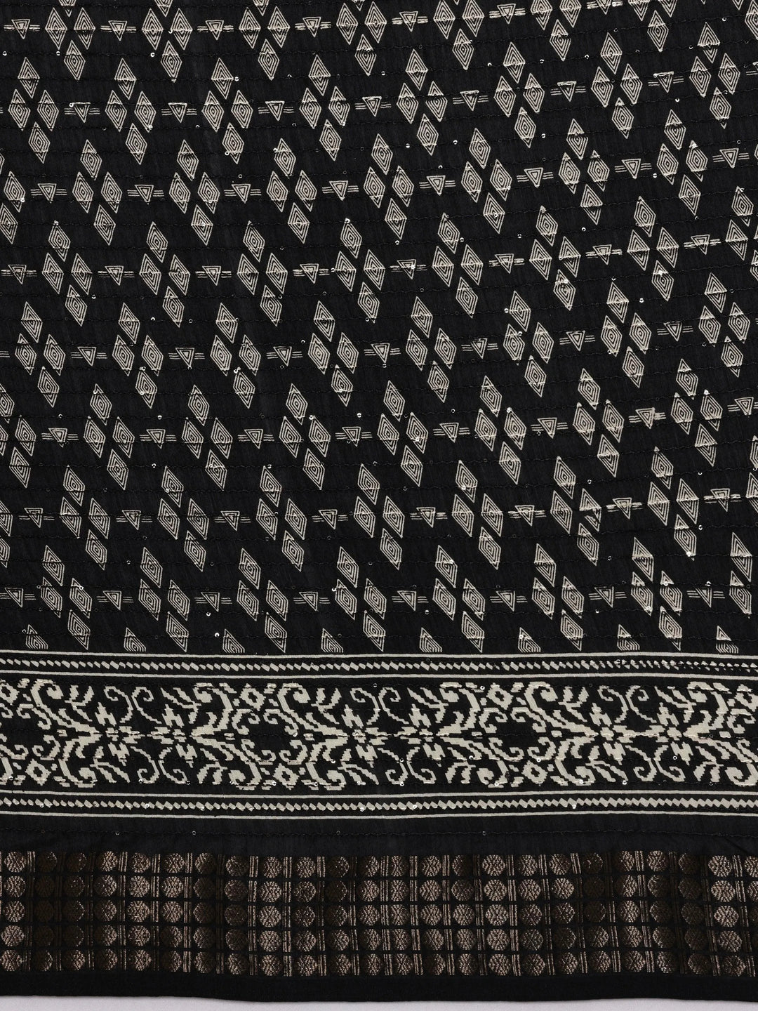 Black Printed Silk Blend Saree With Unstitched Blouse Piece - Libas 