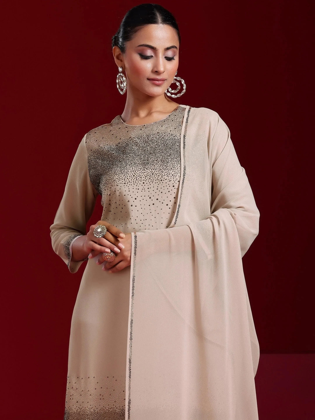  Libas Art Taupe Solid Georgette Straight Suit With Dupatta 