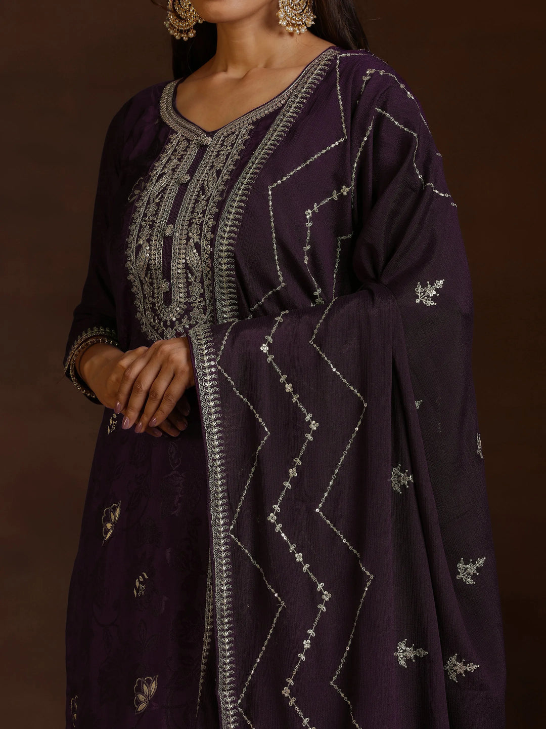  Wine Woven Design Silk Blend Straight Suit With Dupatta 
