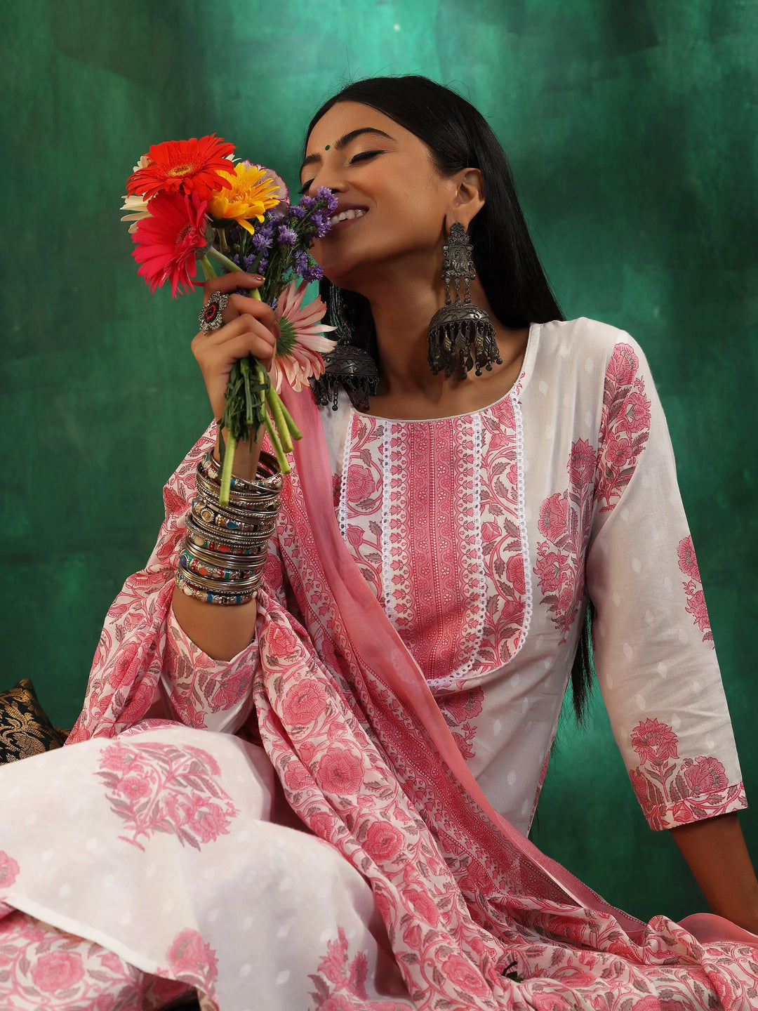  Off White Printed Cotton Straight Suit With Dupatta 