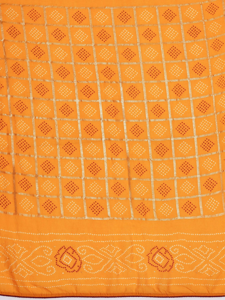 Mustard Printed Poly Georgette Saree With Unstitched Blouse Piece - Libas