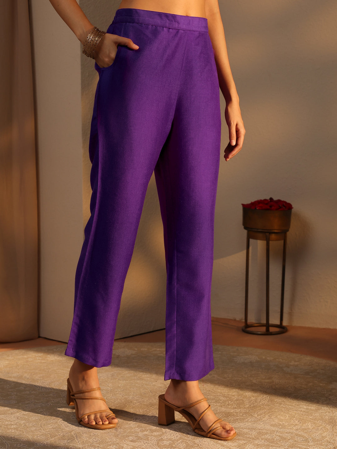  Purple Bandhani Printed Silk Blend Straight Suit Set With Dupatta 