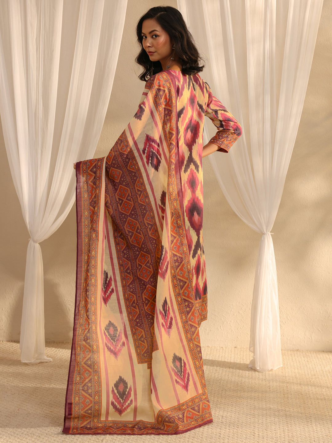  Multi Coloured Printed Cotton Blend Straight Suit Set With Dupatta 