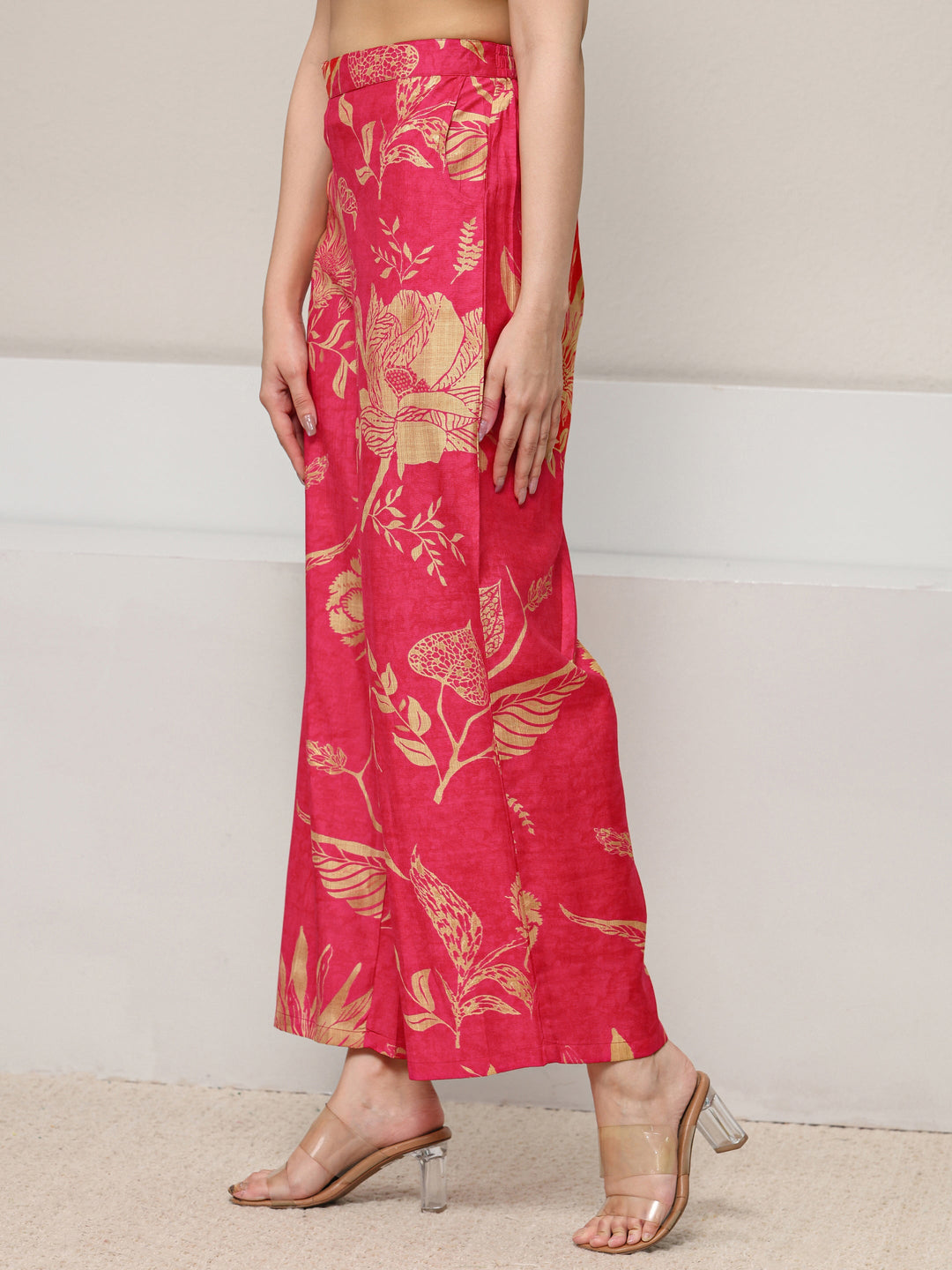  Red Floral Printed Silk Blend A-Line Kurta Set 