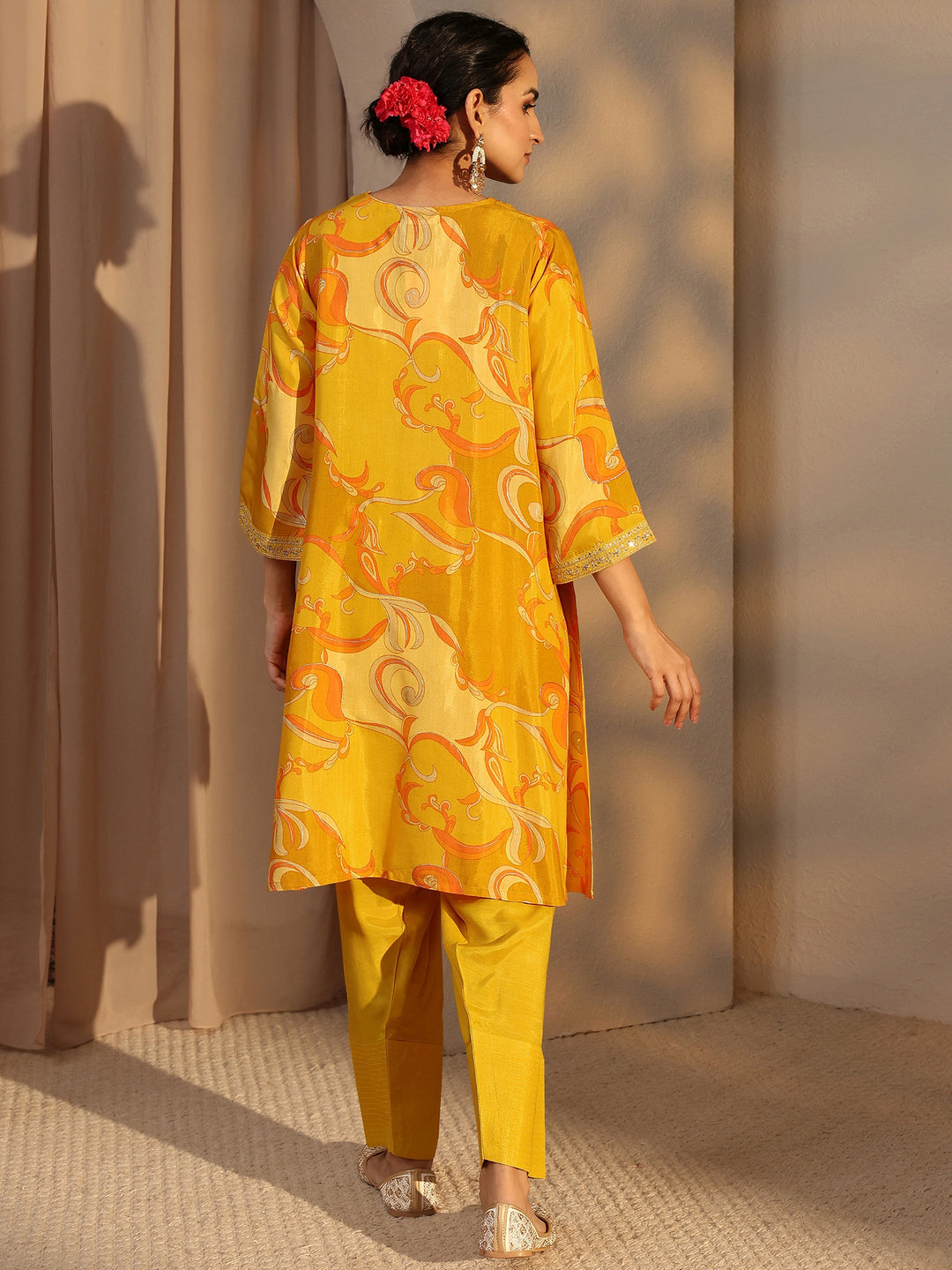  Mustard Floral Printed Muslin Co-Ord Set 