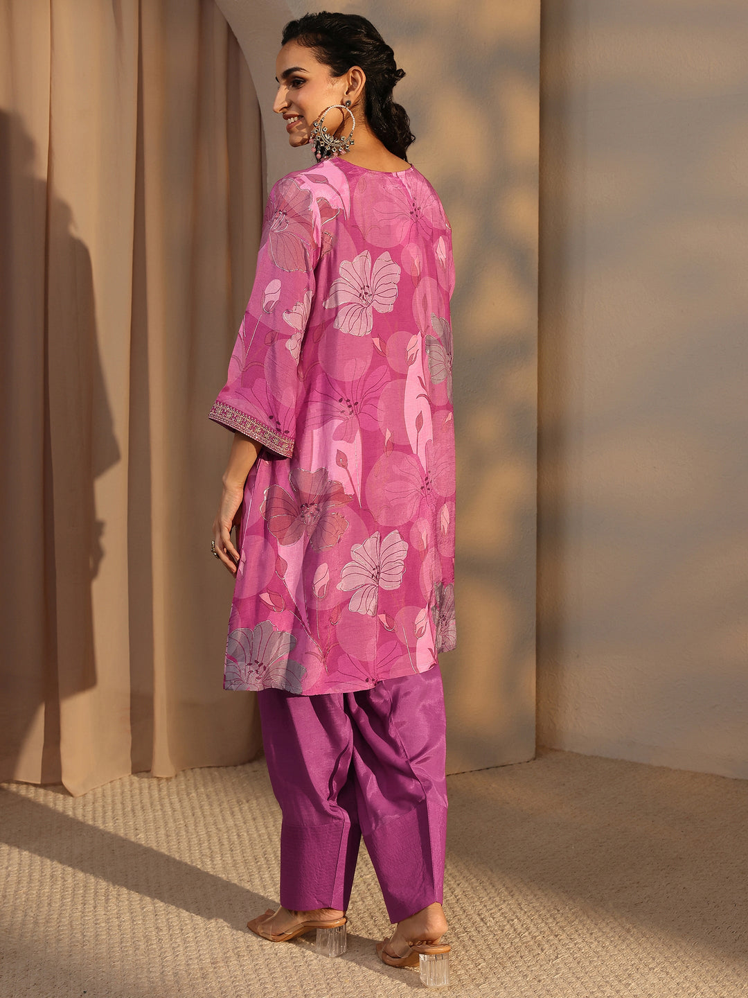  Pink Floral Printed Muslin Co-Ord Set 