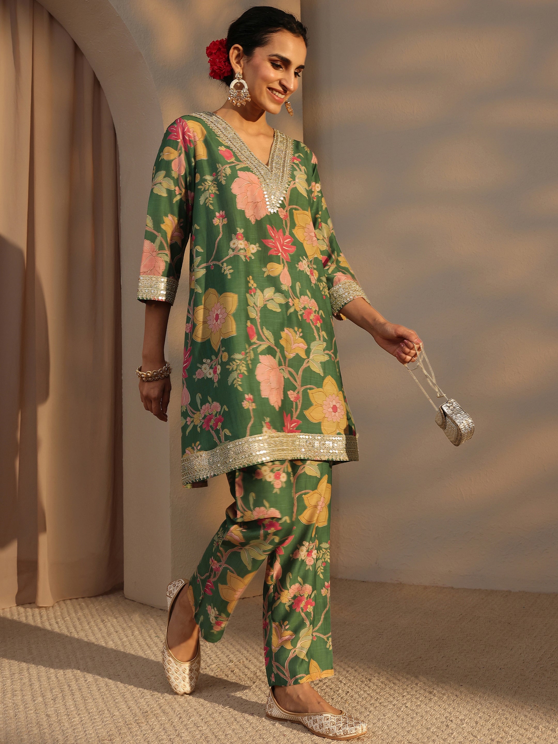 ボトムス Mila Trousers Cabin Stripe Floral 2-3y Buy Green Floral Printed Silk Blend Co-Ord Set Online at Rs.1259