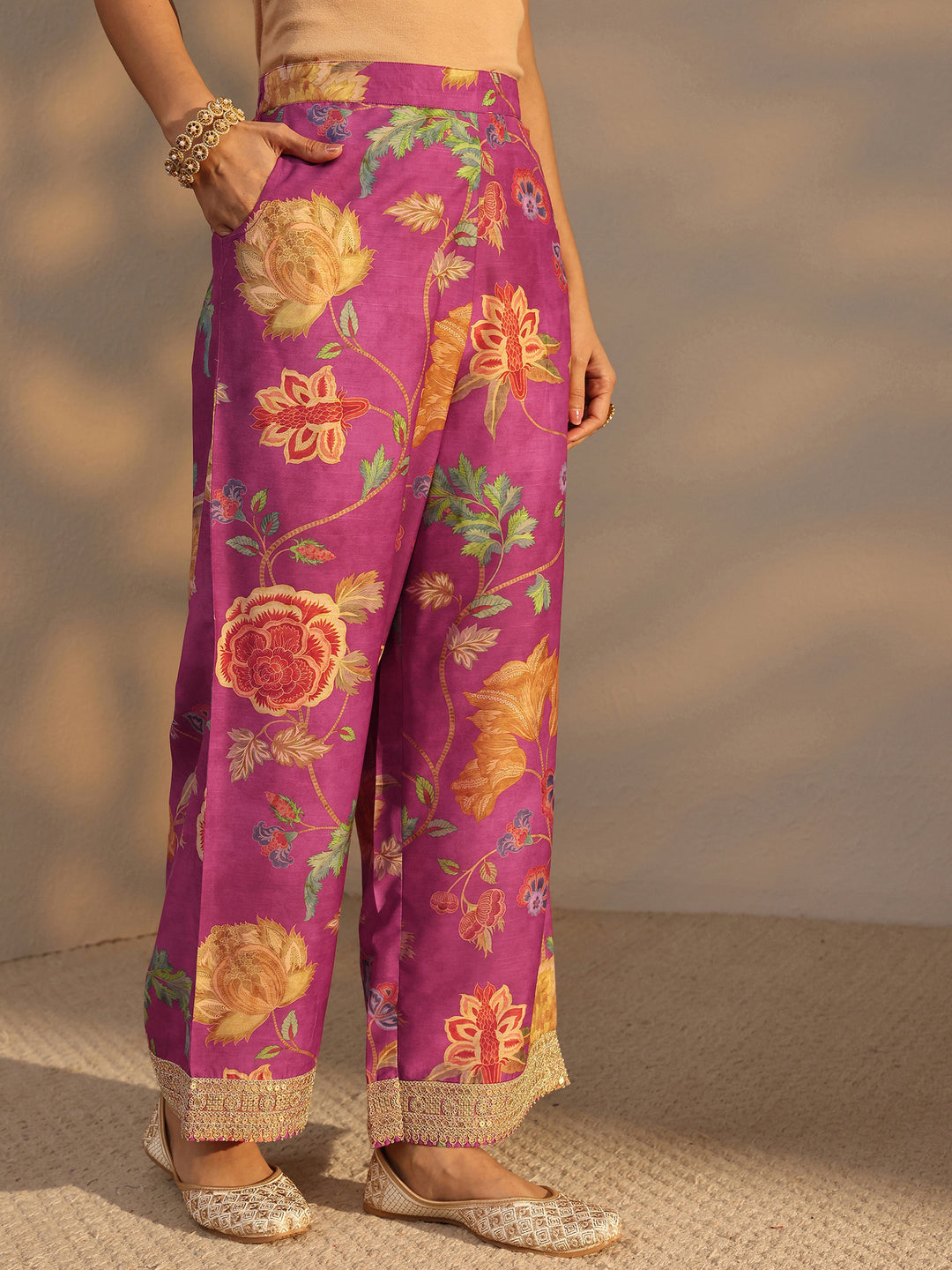  Pink Floral Printed Silk Blend Co-Ord Set 