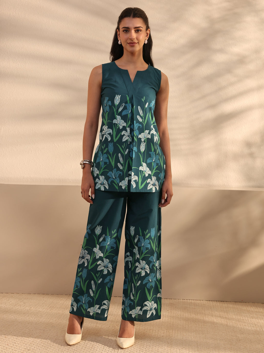  Blue Floral Printed Cotton Co-Ord Set 