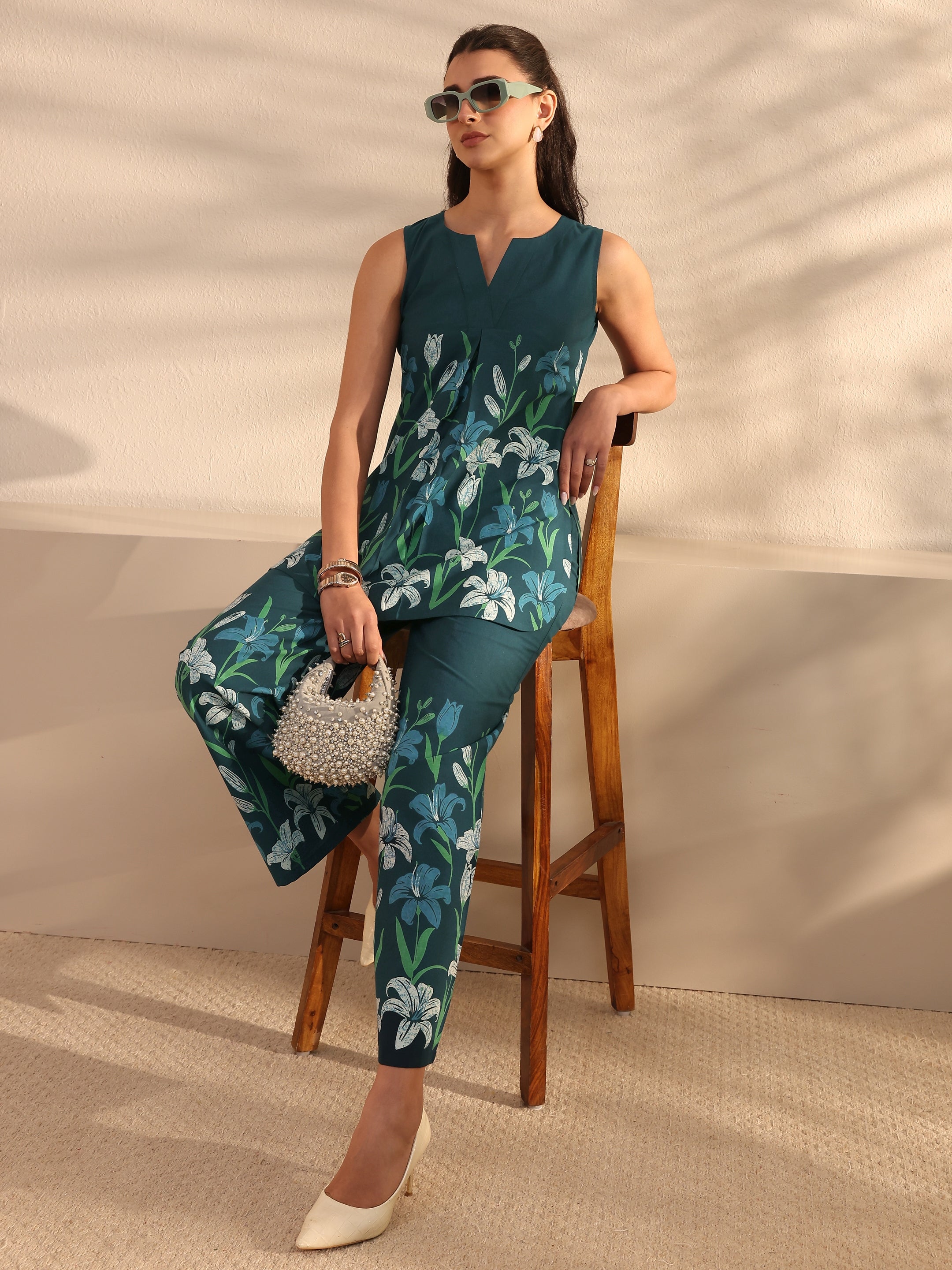 libas Blue Floral Printed Cotton Co-Ord Set-picture-46