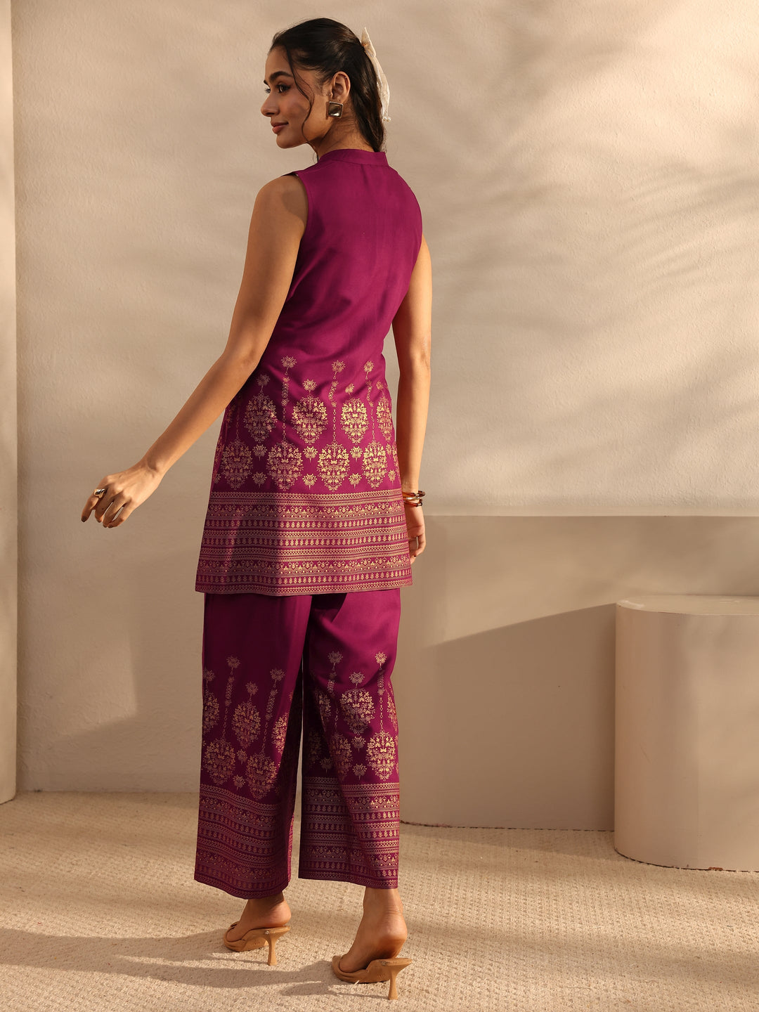  Burgundy Ethnic Motifs Printed Viscose Rayon Co-Ord Set 