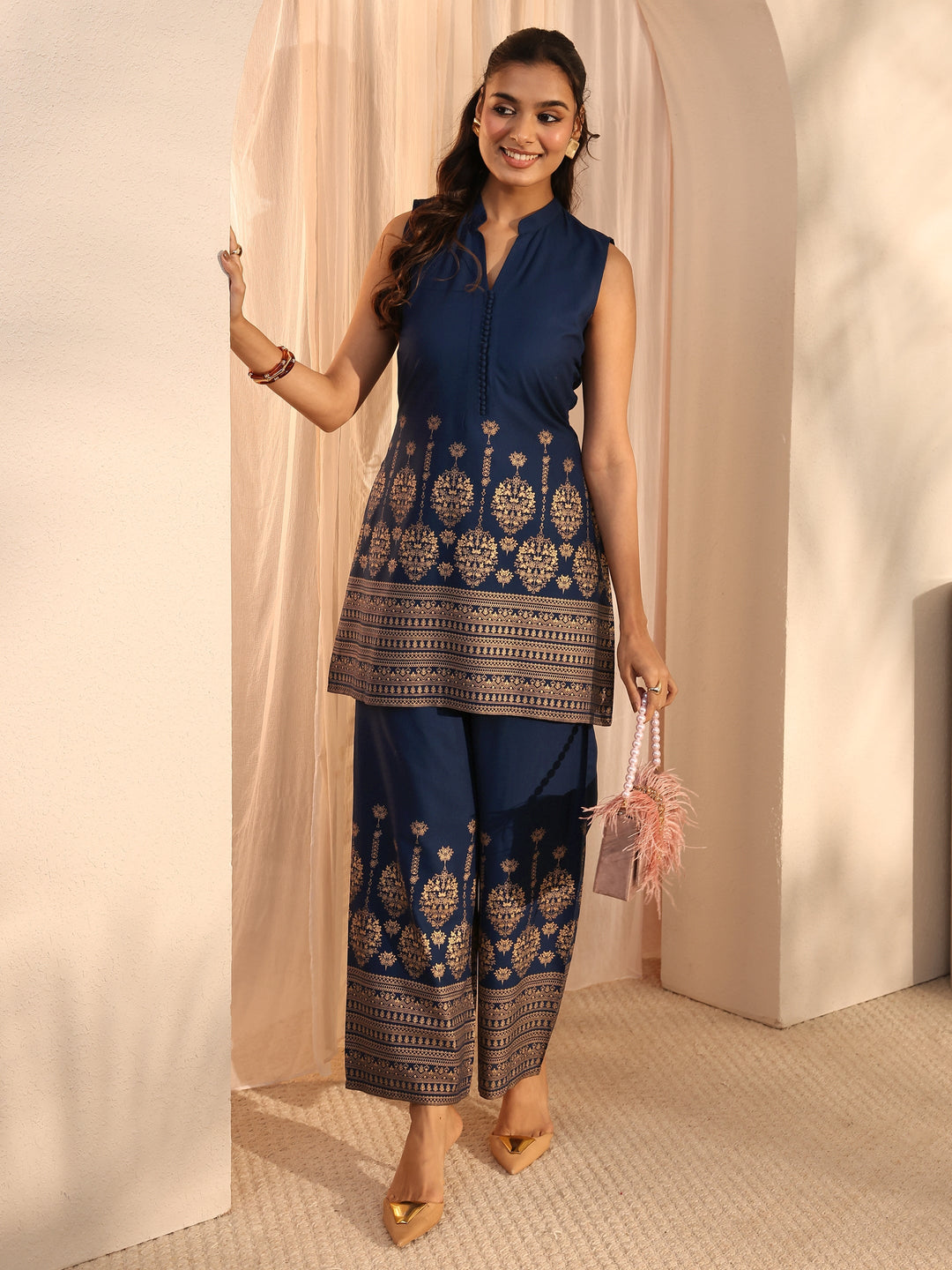  Blue Ethnic Motifs Printed Viscose Rayon Co-Ord Set 