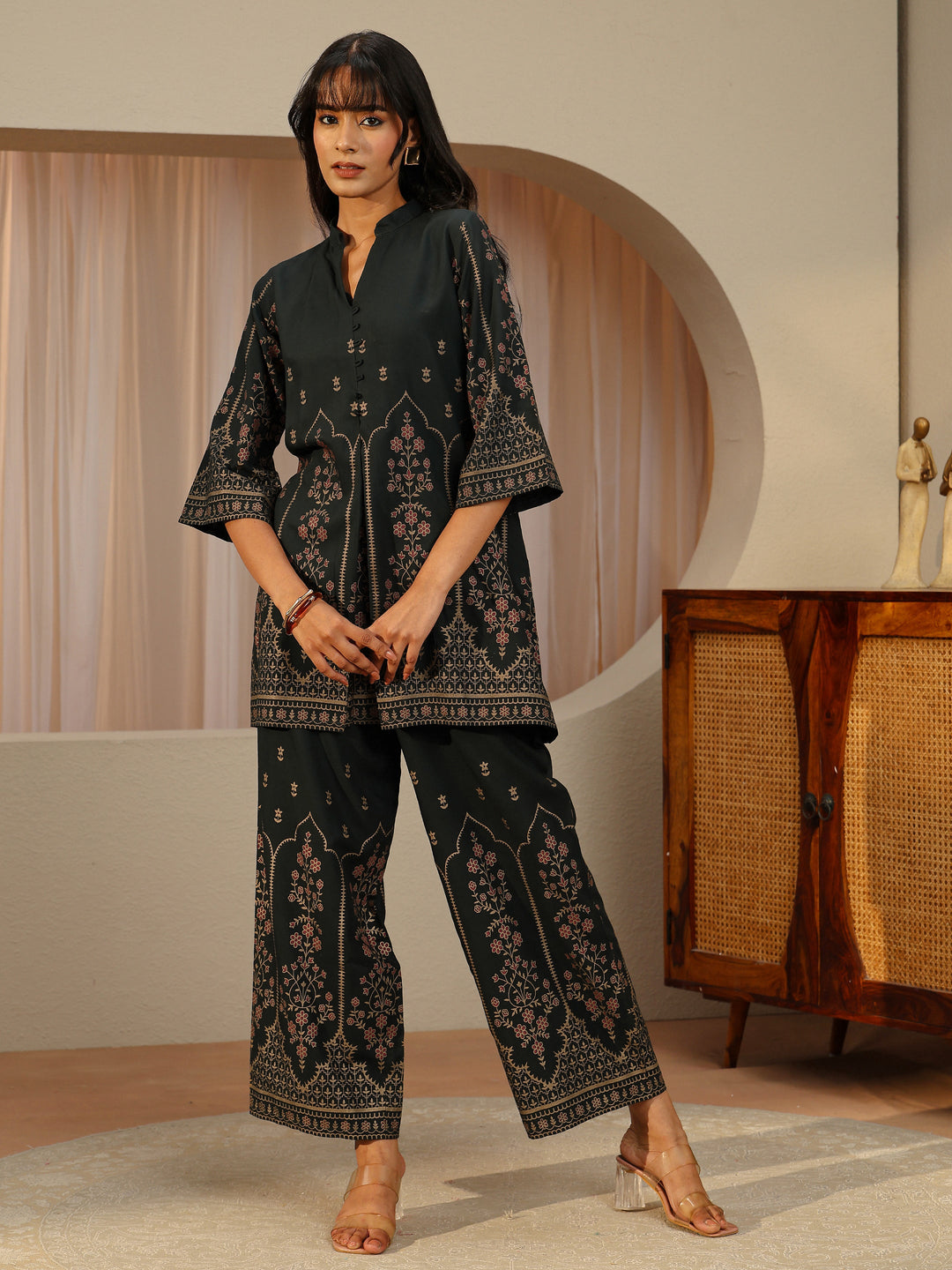  Sacramento Green Floral Printed Viscose Rayon Co-Ord Set 