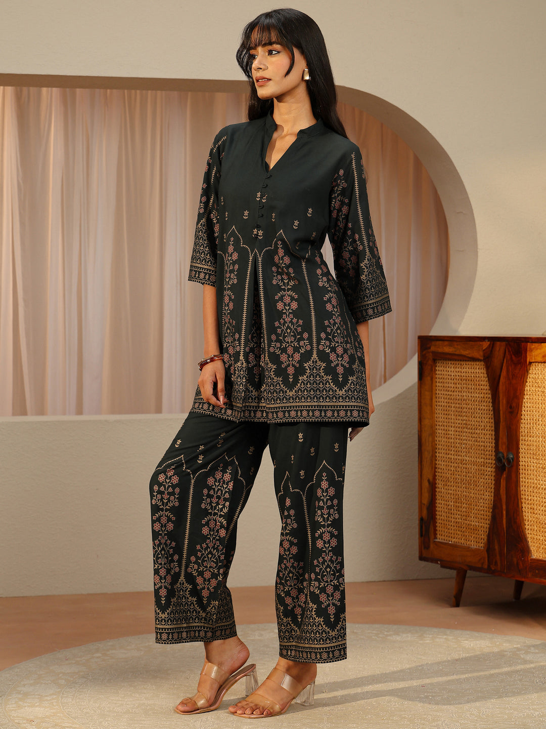 Sacramento Green Floral Printed Viscose Rayon Co-Ord Set 
