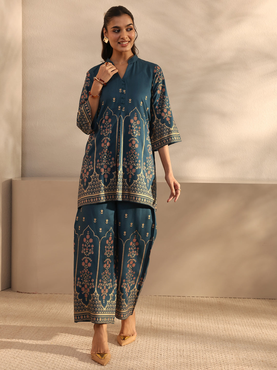  Blue Ethnic Motifs Printed Viscose Rayon Co-Ord Set 