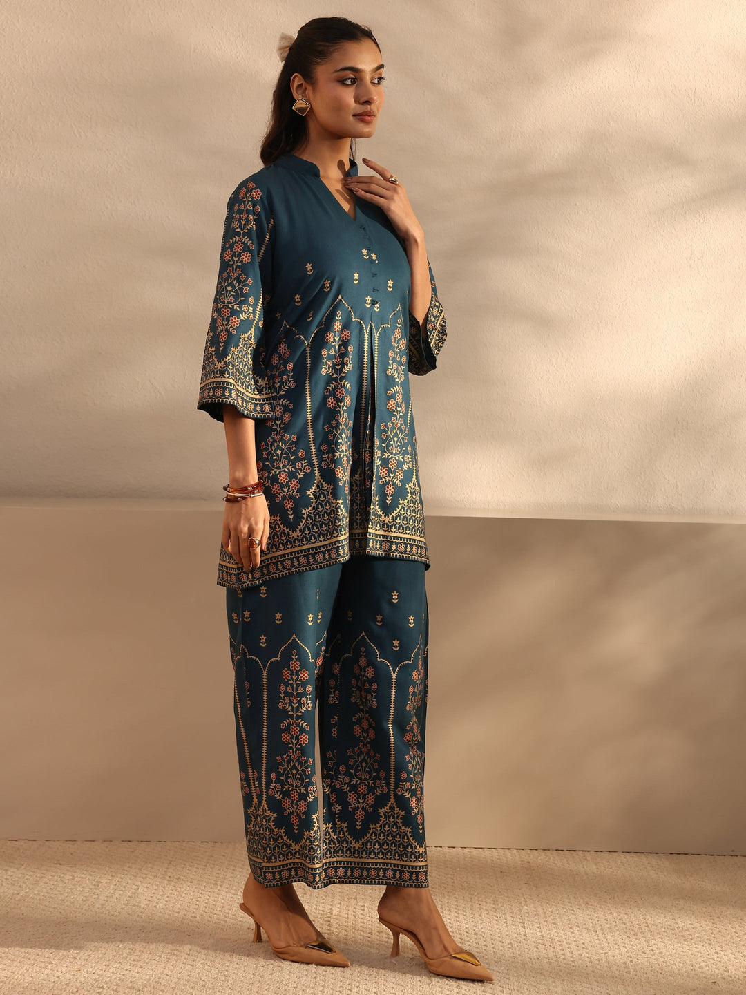  Blue Ethnic Motifs Printed Viscose Rayon Co-Ord Set 