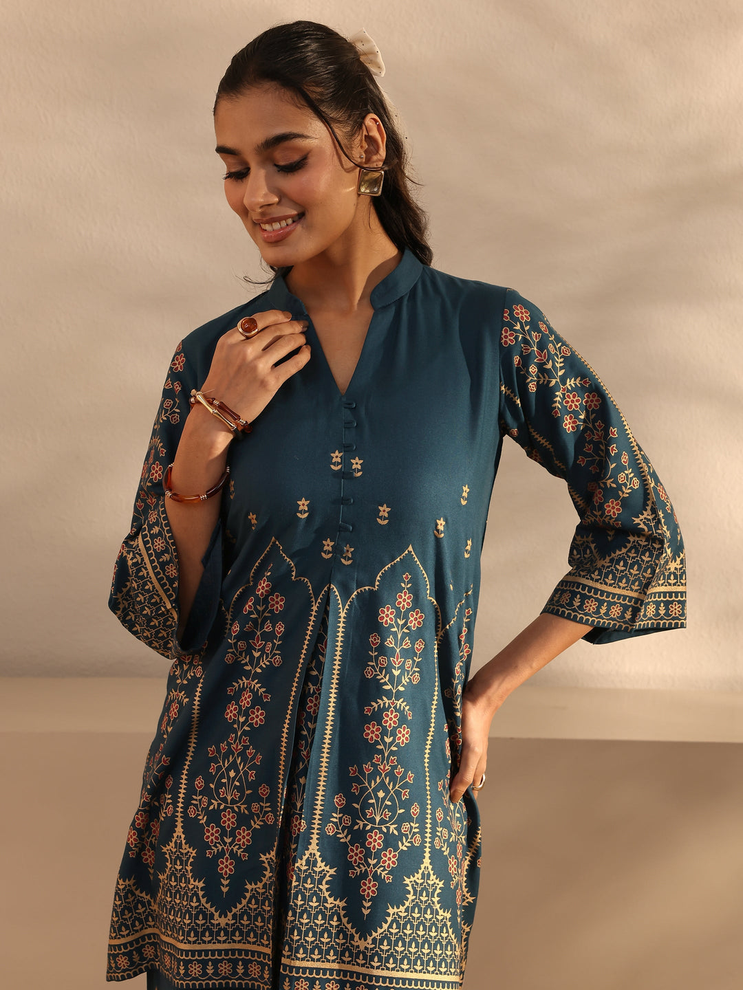  Blue Ethnic Motifs Printed Viscose Rayon Co-Ord Set 