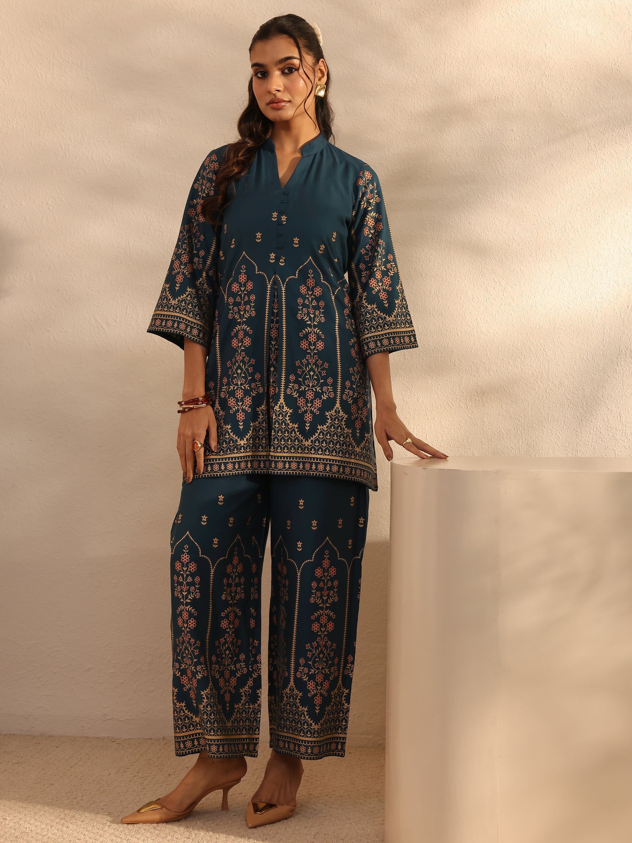 Blue Ethnic Motifs Printed Viscose Rayon Co-Ord Set-image-20