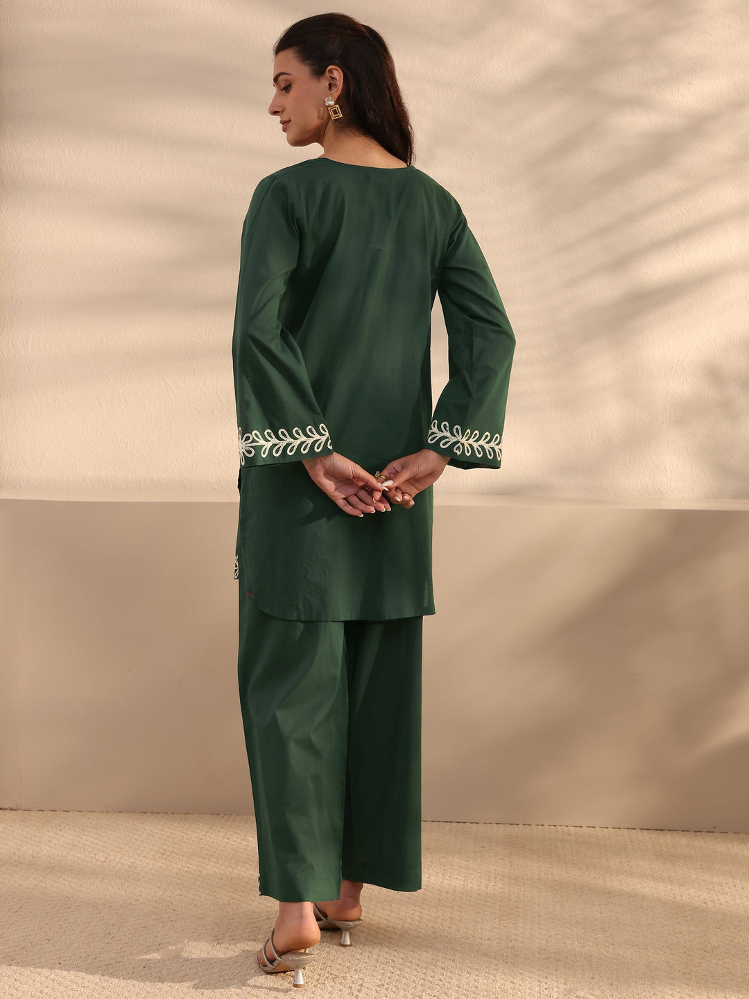  Green Embroidered Cotton Co-Ord Set 
