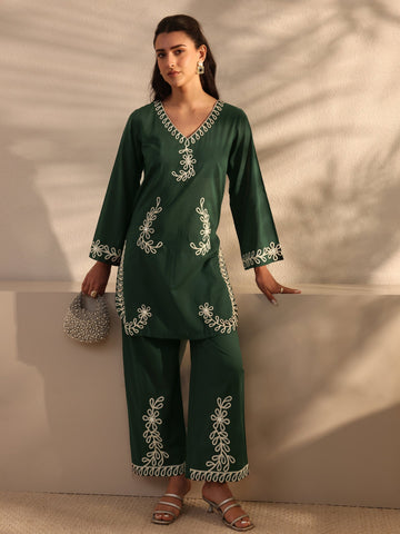 Libas Green Embroidered Cotton Co-Ord Set