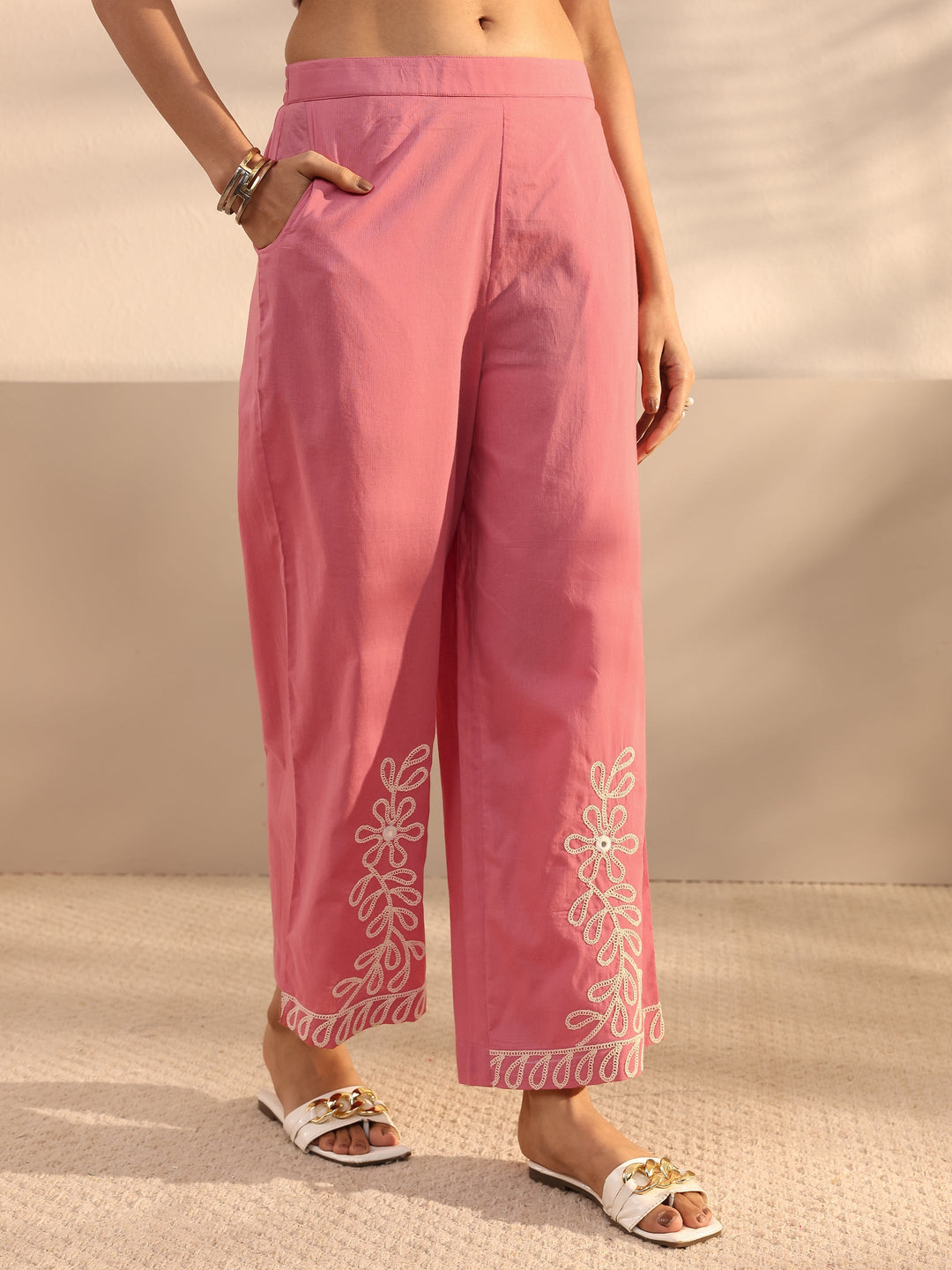  Pink Embroidered Cotton Co-Ord Set 